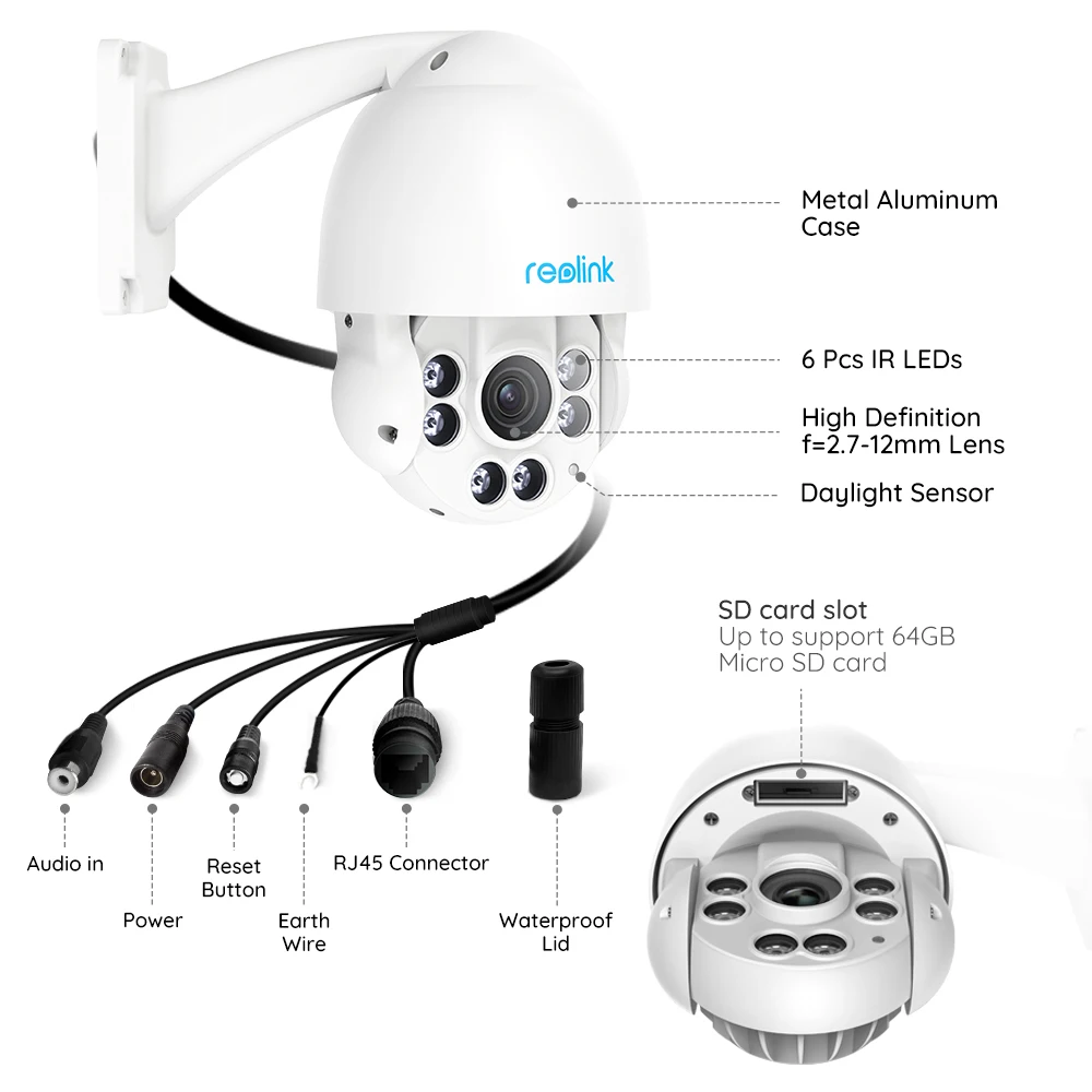 Reolink PTZ IP Camera PoE 5MP Pan/Tilt 4x Optical Zoom HD Outdoor Motorized Lens Security Cam RLC 423 5MP|poe 5mp|ptz ip camera poeip poe |