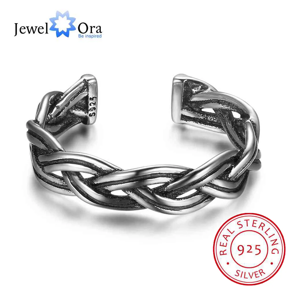 

Новое Женское кольцо из настоящего серебра 925 пробы, открытое регулируемое кольцо на палец в форме волны, винтажный стиль, подарок для девоч...