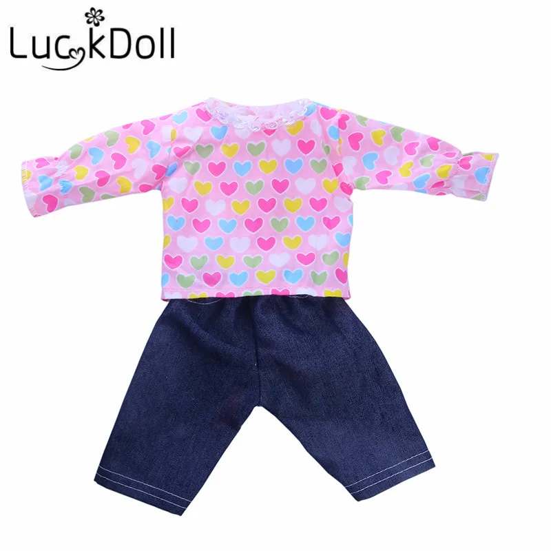 LUCKDOLL Ruffled Round Neckline Blouse &amp Jeans for 43 cm Doll or 18 inch Clothes Dolls | Игрушки и хобби
