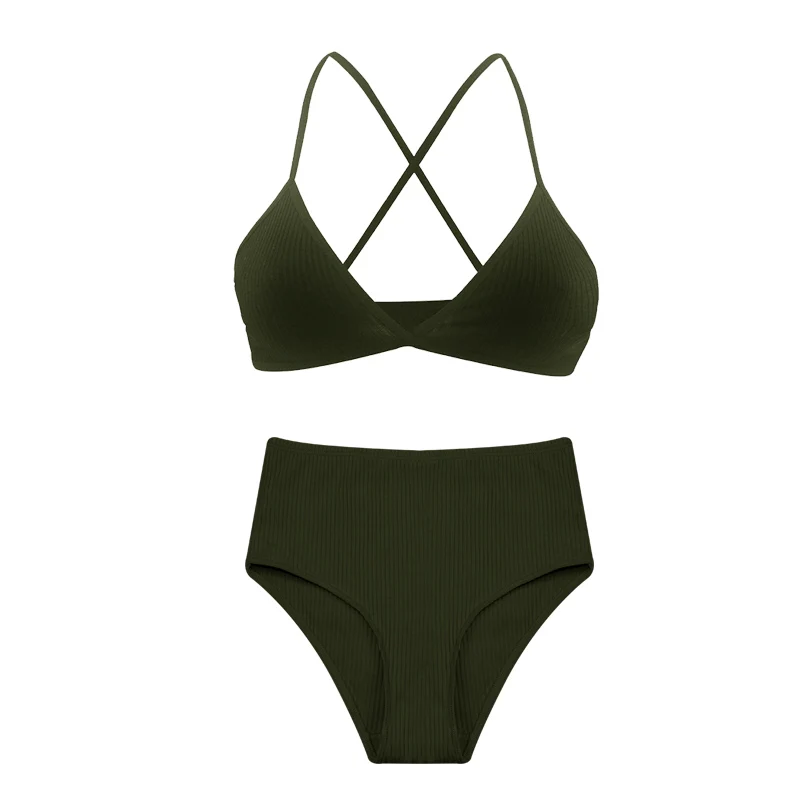 Army Green Set De Monarchia, сексуальный женский бюстгальтер, в рубчик, с глубоким вырезом, нижнее белье, беспроводной, крест-накрест сзади, v-образный вырез, бюстгальтеры с воротником, комфортный, Женский хлопковый бюстгальтер - Цвет: Army Green Set
