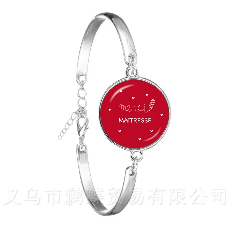 

Teacher's Day Gifts Chain Bracelet Bee Picture Merci Maitresse Silver Plated Bangle For Women Men Charm Merci Maitresse Jewlery