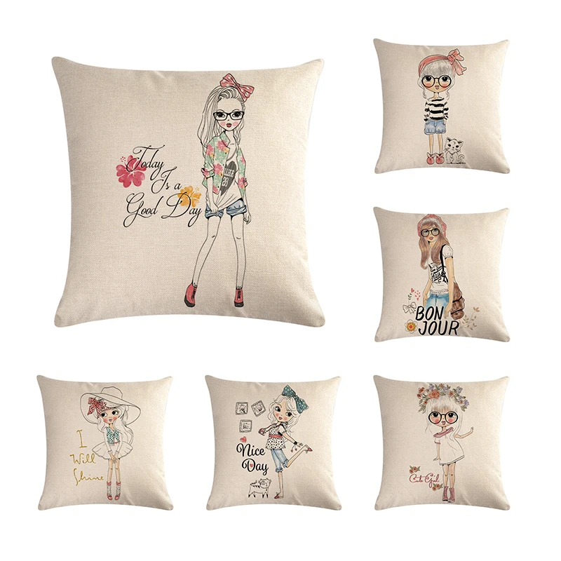 

Наволочка с принтом для девочек, хлопковая, льняная, милая, милая, для девочек, наволочка для дивана, декоративная наволочка, наволочка для п...