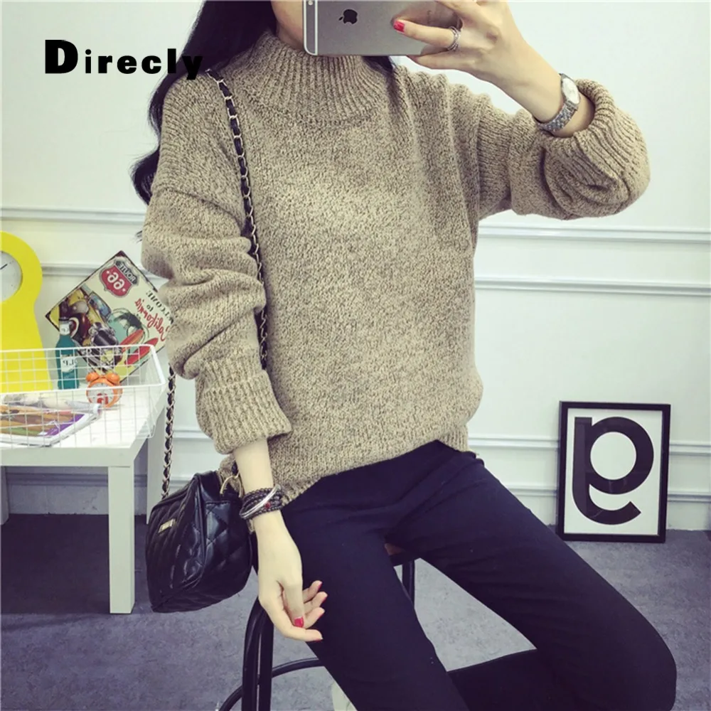 Прямой осенний женский толстый зимний базовый свитер с круглым вырезом 2018