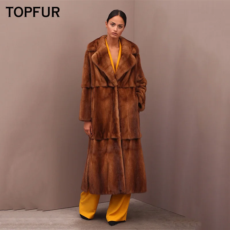 Женская длинная шуба из меха норки TOPFUR теплая зимняя натурального на заказ |