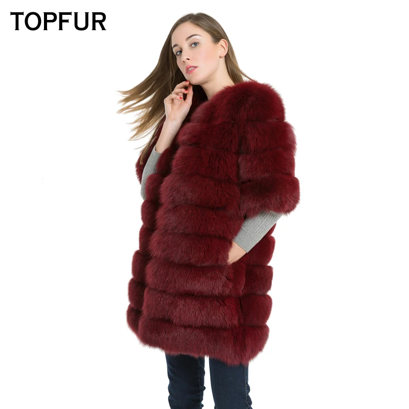 

TOPFUR Fashion Natural Fur Coat For Women Leather Jacket Red Fur 2019 Luxury Real Fur Coat For Female Outerwear Basic Jackets