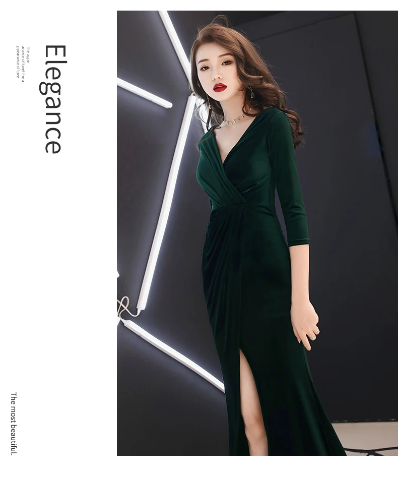 Weiyin зеленые бархатные вечерние платья с длинными рукавами robe de soiree longue платье для выпускного вечера abendkleider vestidos de fiesta WY1319