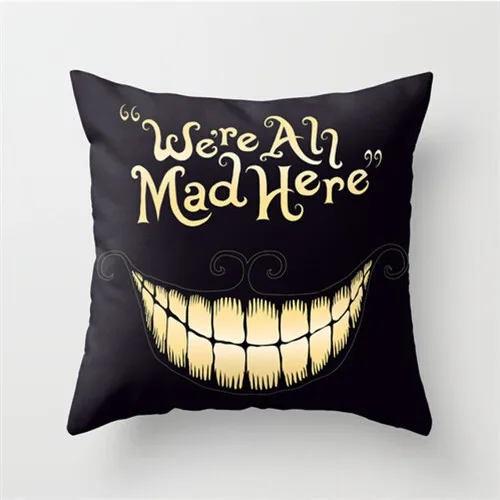 

Custom Halloween Cushion Cover We are All Mad Here Pillow Cover Black Decorative Pillow Cases with Letters Home Decor 45*45 cm