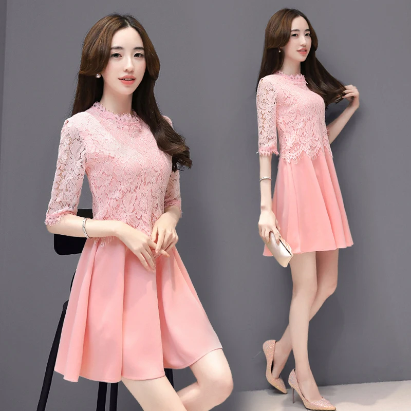 2017 Весна Для женщин Элегантный новый стиль свободный Половина рукавом Кружево