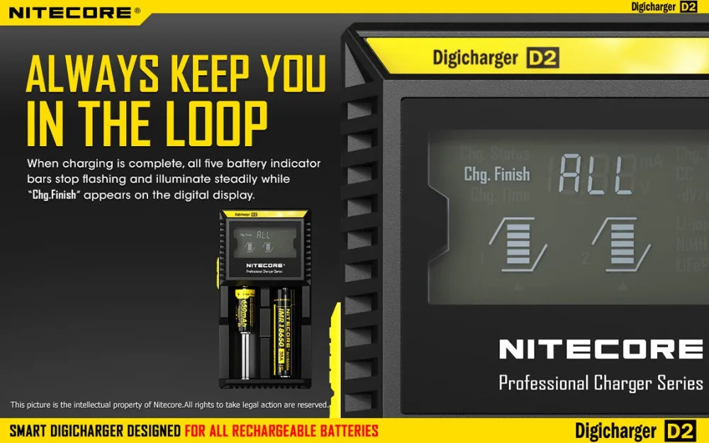 Оригинальное зарядное устройство Nitecore D4 D2 Digi, интеллектуальная ЖК-схема, глобальная страховка, литий-ионный аккумулятор 18650 14500 16340 26650, зарядное устройство
