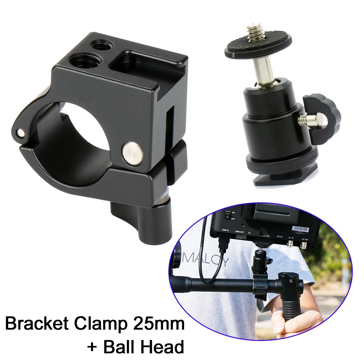 25mm Clamp BallHead 22 мм 25 мм Род Зажим монитор крепёжный кронштейн держатель Холодный башмак адаптер для DJI Ronin M Zhiyun Crane2 плюс кран V2 Gimbal стабилизатор - Цвет: 25mm Clamp BallHead