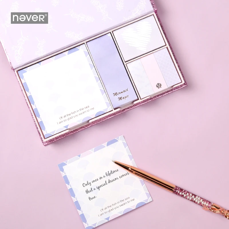 Никогда не фиолетовая серия русалка Kawaii милые блокноты клейкие заметки Набор