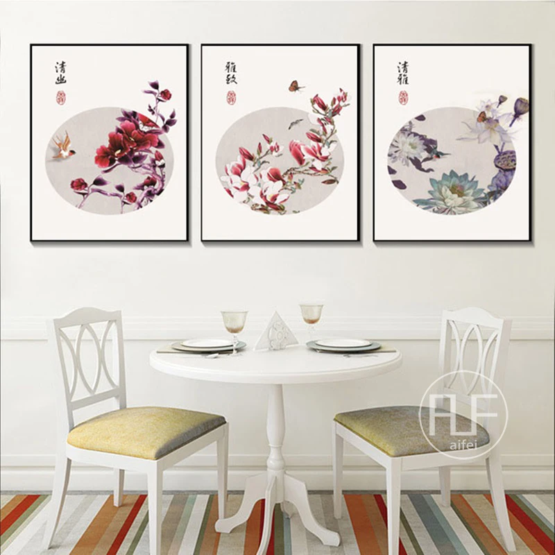 

New Chinese Ink Plum Blossom Lotus Painting Modular Art Wall Pictures Foe Living Room Home Decoration Canvas Posters And Prints