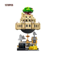 teachnical classic japan anime castle in the sky anime scene moc building block model brick toy music box collection for gift