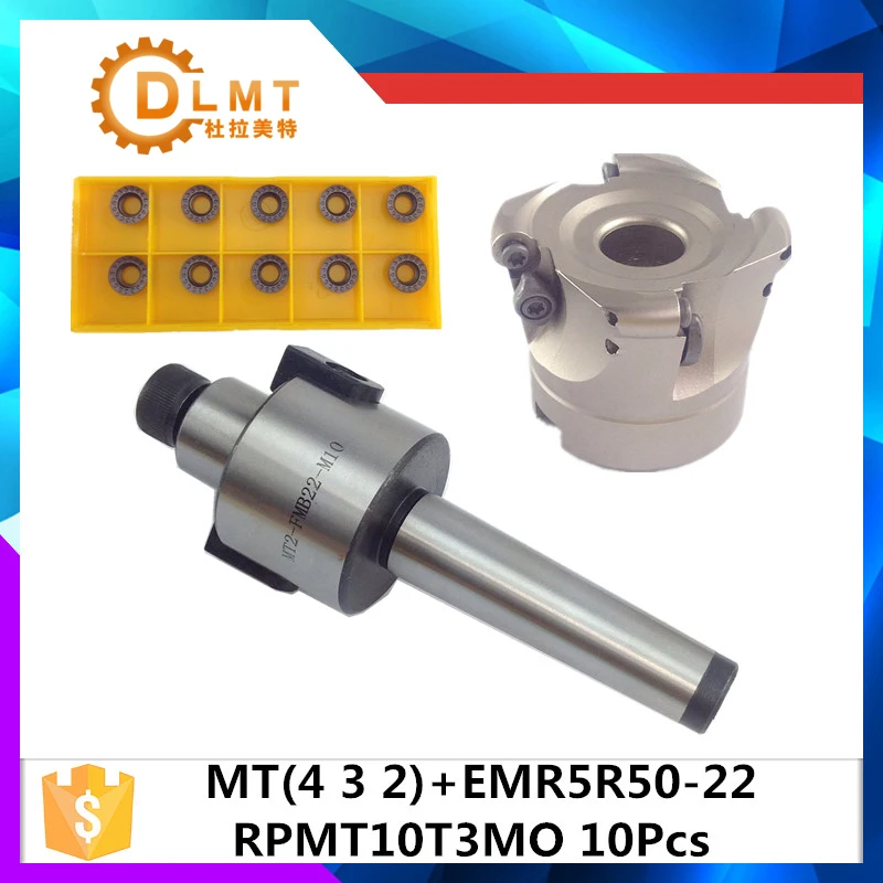 Фрезерный станок с ЧПУ MT2 FMB22 M10 MT3 M12 MT4 хвостовиком EMR5R 50 22 4T + 10 шт. вставок RPMT10T3 для