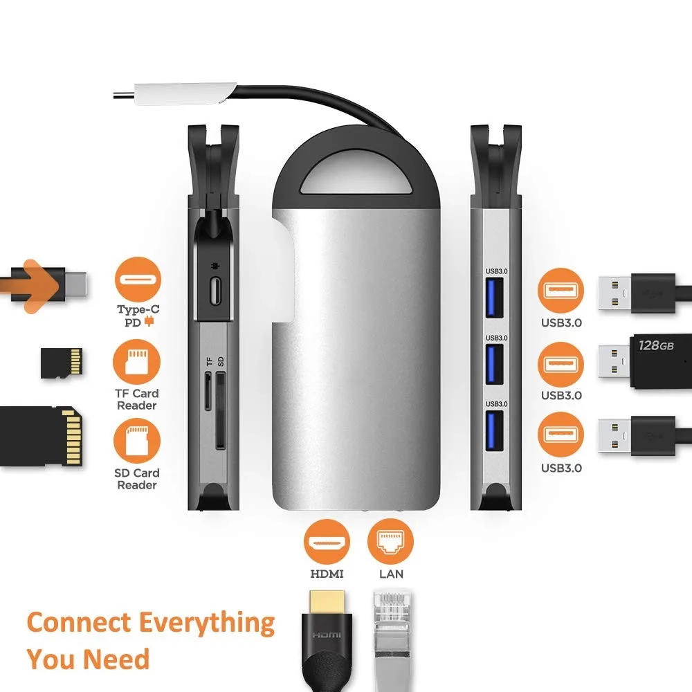 USB C концентратор 8 в 1 кабель-Переходник на HDMI RJ45 Thunderbolt 3 адаптер для MacBook samsung Galaxy S10