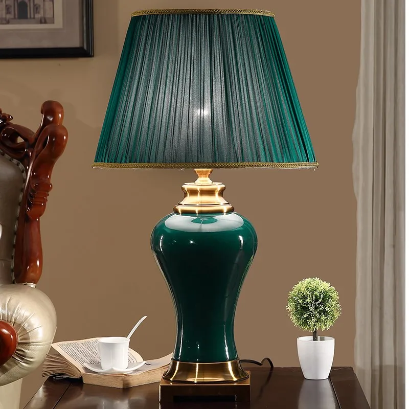 Китайская зеленая керамическая классическая настольная лампа светильник для