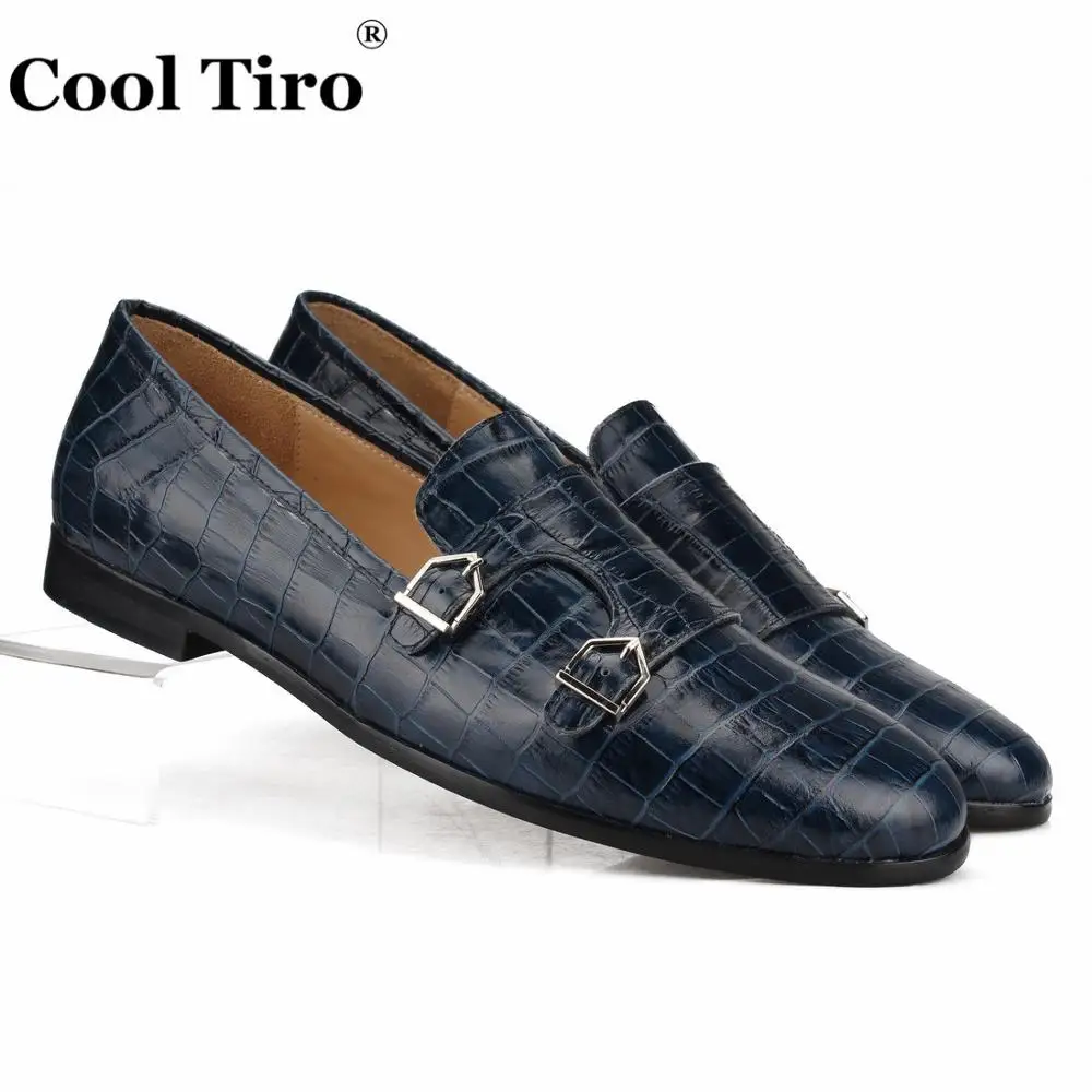 COOL TIRO Crocodile print Double-Monk Loafers Men Slippers Moccasins Wedding Dress Shoes Man Flats Casual Genuine Leather | Обувь