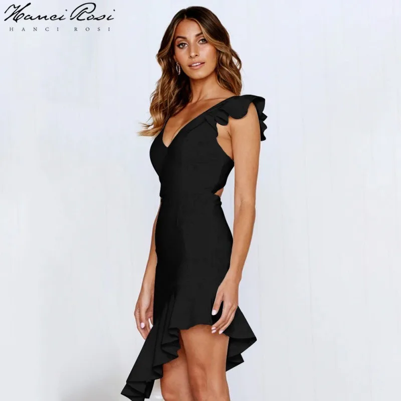 HANCI ROSI летнее платье zomer jurk с оборками асимметричное Длинное Платье женское Jurkjes