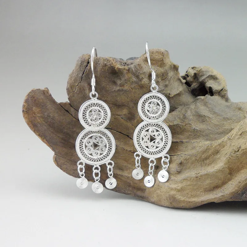 Women's Earings Ethnic Jewelry Boho 999 Sterling Silver 2019 Fashion Korean Vintage Earrings For Women Gourd Hollow Out | Украшения и