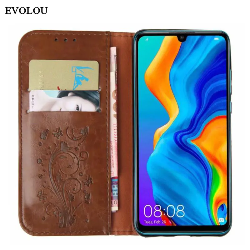 Кожаный чехол книжка в стиле ретро с тисненым цветком для Huawei P30 Pro Классический