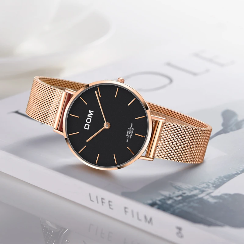Подлинные наручные часы DOM Роскошные брендовые Для женщин Водонепроницаемый