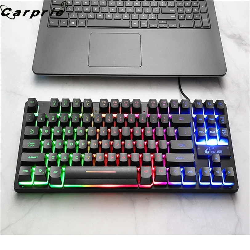 Проводная игровая клавиатура CAPRPIE с 7 цветной подсветкой 87 клавиш 12