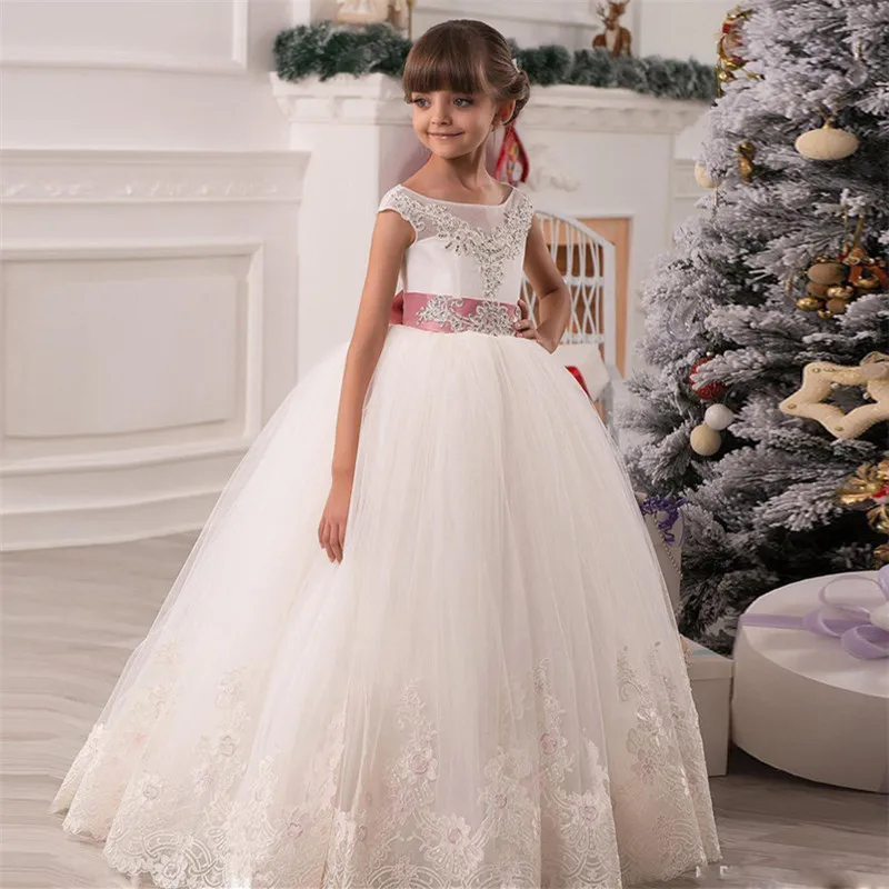 New Lace Princess Flower Girl Dresses 2019 Ball Gown First Communion For Girls Sleeveless Tulle Toddler Pageant | Свадьбы и