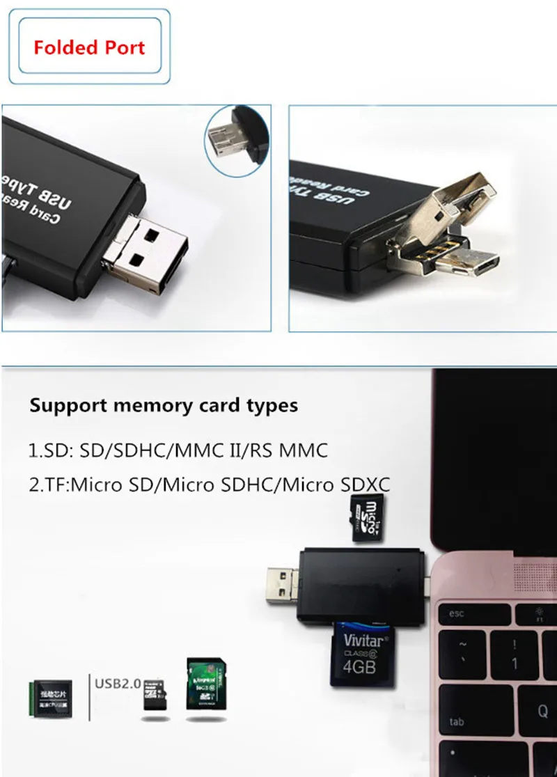 100 шт./лот Тип Закрытая акционерная Компания C & micro USB и 3 в 1 OTG кард ридер