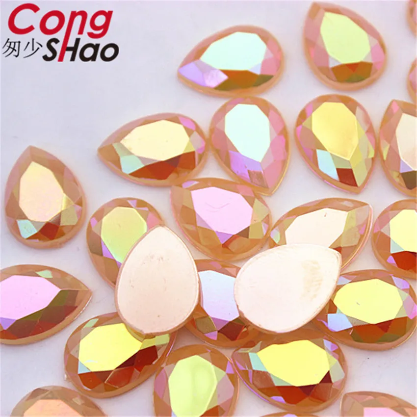Прозрачные цветные акриловые стразы Cong Shao 50 шт. 10*14 мм AB с плоским основанием
