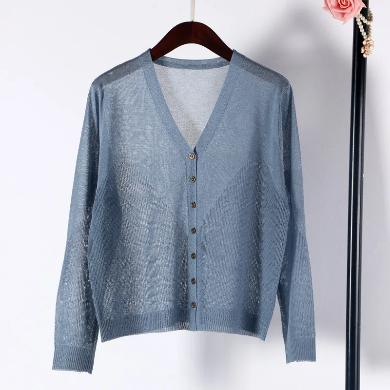 Кардиган Shuchan женский тонкий льняной однобортный свитер с V-образным вырезом