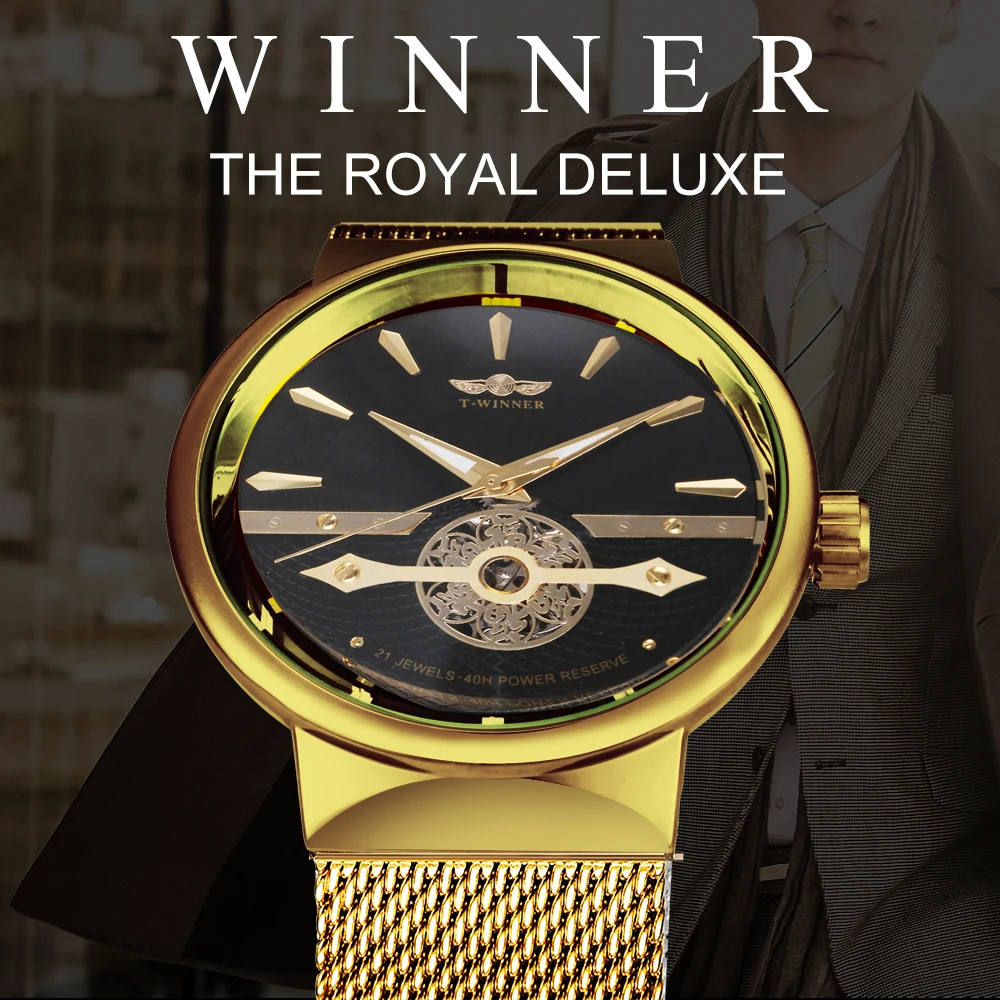 WINNER официальные мужские часы Лидирующий бренд роскошные золотые сетчатый