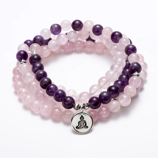 purple buddha Женские 108 бусины, розовые камни, эластичные браслеты, Lotus OM, Будда, молитва, любовь, массивные ювелирные изделия - Окраска металла: purple buddha