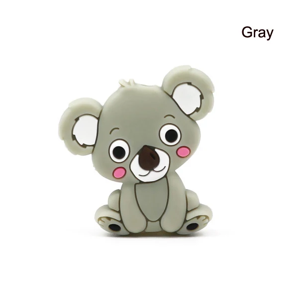 Gray Koala 20pcs 20 шт. мини силиконовые бусины Коала Детские Прорезыватели для самостоятельной сборки соски цепи BPA бесплатно детские жевательные игрушки мультфильм животных кормящих ожерелье из бисера - Цвет: Gray Koala 20pcs