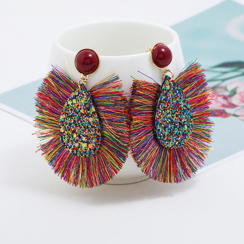 Bohemia Tassel Earrings Women 7 Colors Big Fringe Dangle Fashion Jewelry Gift Water Drop Sequin Boho boucle d'oreille | Украшения и