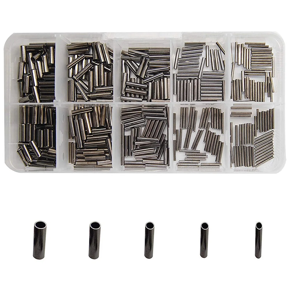 300Pcs/Box Round Copper Fishing Tube Fishing Wire Pipe Crimp Sleeves Tube Connector Size 1.7mm-2.5mm Fishing Tackle Kit
