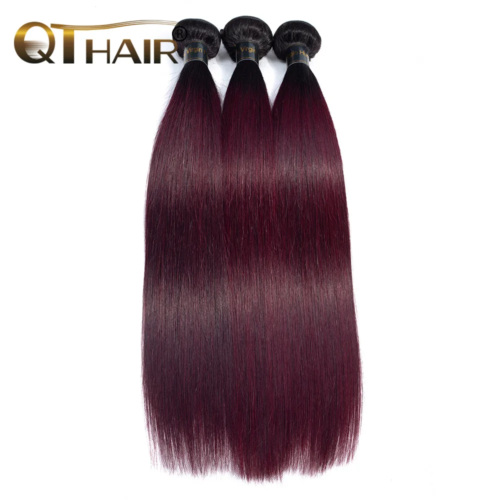 QThair Ombre профессиональные волосы 1B/99J бордовые 3 пряди темно винно Красные 100%