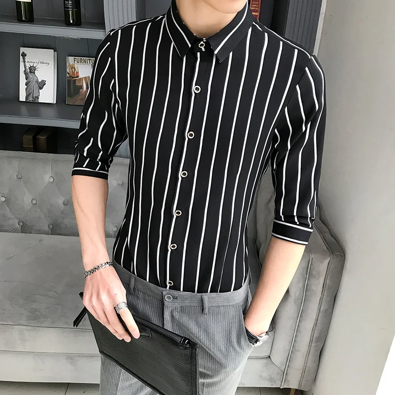 

Новинка 2019, летняя Модная приталенная рубашка YASUGUOJI, мужские нежелезные рубашки, Классическая рубашка с рукавом до локтя, мужские рубашки в ...