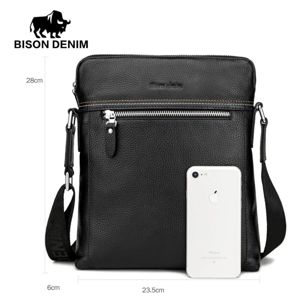 2018 BISON DENIM натуральная кожа сумка мужская на плечо молнии дизайнерские мягкие