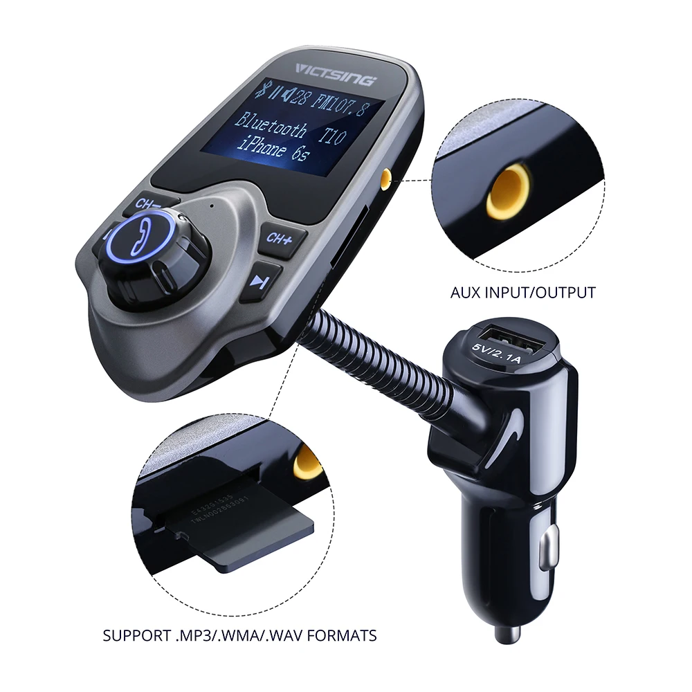 VicTsing Bluetooth fm-передатчик USB Автомобильное зарядное устройство беспроводной