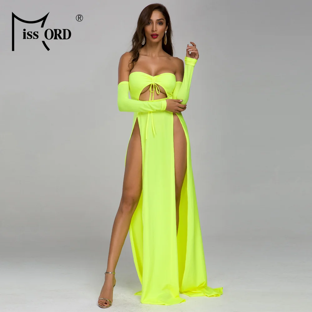 Missord 2019 Для женщин сексуальная с shouldertwo высокое Разделение платья женский Макси
