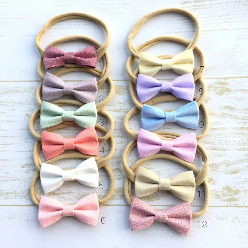 24pcs/lot Mini Fabric Bow Headband Soft Nylon Hair Band Baby Accessroies | Детская одежда и обувь