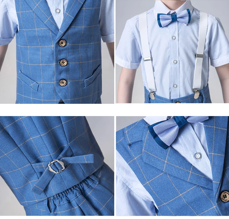 Платье смокинг с цветами для мальчиков на свадьбу Детский жилет + рубашка шорты