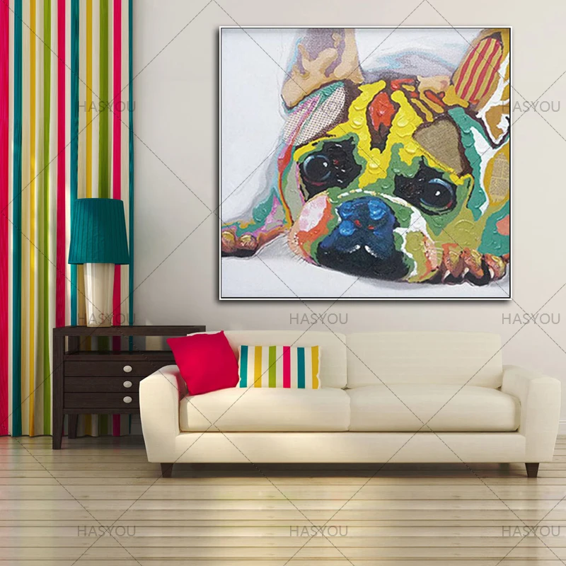 

Unframed Handpainted Modern Oil Painting Abstract Dog Picture On Canvas 1peice Painting Home Decor For Living Room