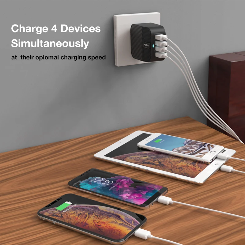 MOXOM Quick Charge 3 0 USB Charger 28 Вт QC Быстрая зарядка EU UK Plug 4 порта зарядное устройство для