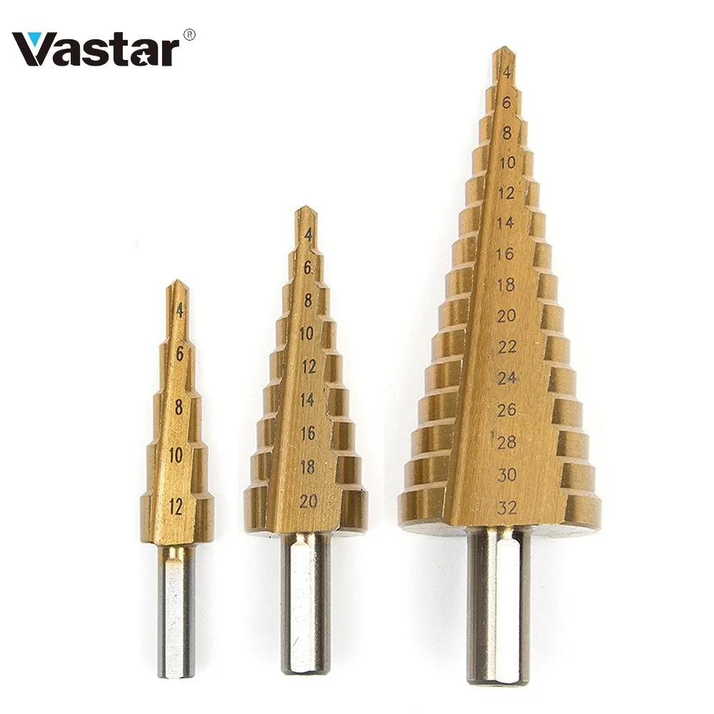 Vastar HSS Метрическая Спираль Флейта пагода Форма дыра резак 4-12/20/32 мм Сталь конус сверла по металлу комплект Сталь ступенчатая заточка