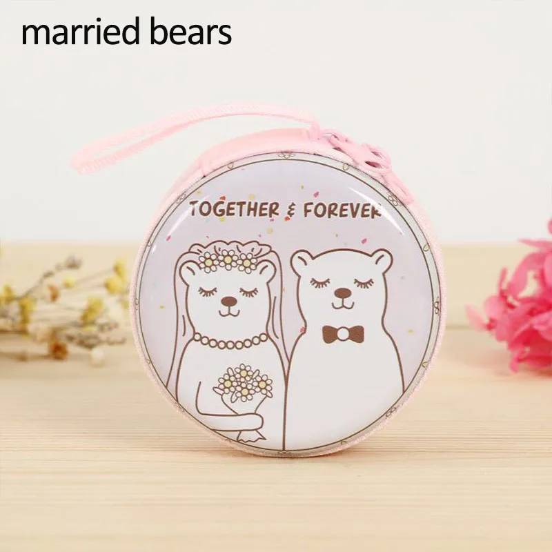 married bears Органайзер для карт памяти круглой формы, жесткие коробки, жестяная коробка для хранения наушников, чехол для наушников, милые Мультяшные животные, 1 шт - Цвет: married bears
