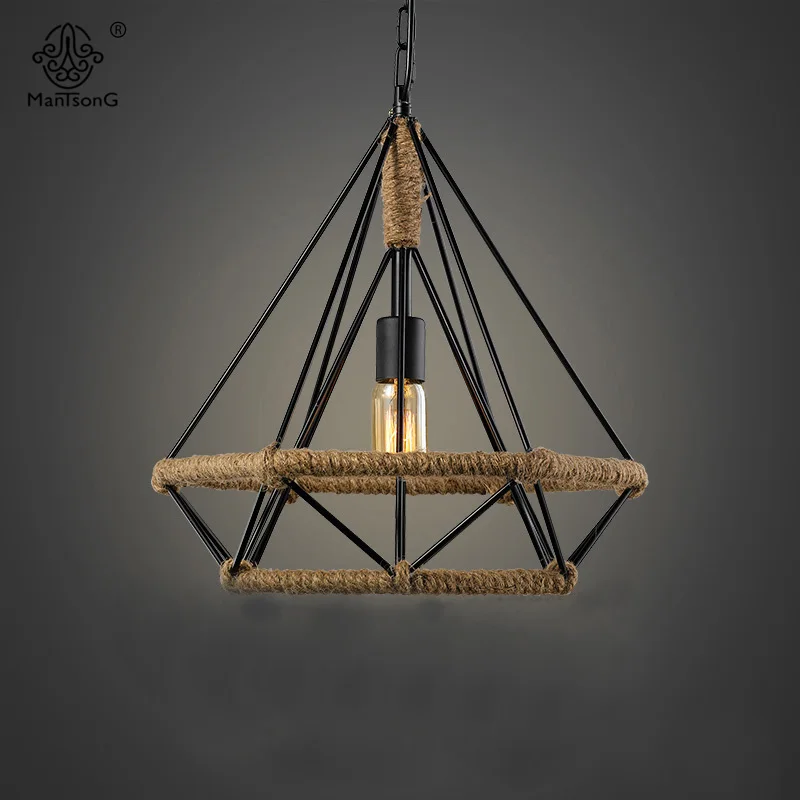 Старинные Лампы Алмаз Дизайн Пеньковая Веревка Железа Клетка Подвесной