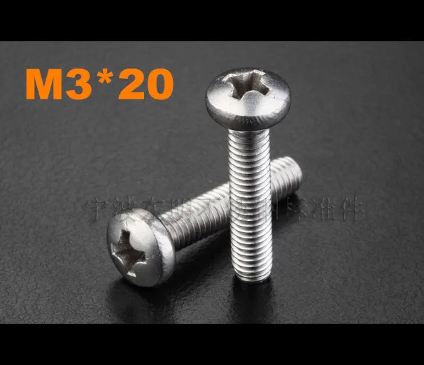 

500pcs/lot M3*20 PM DIN7985 Stainless steel pan head philips machine screw