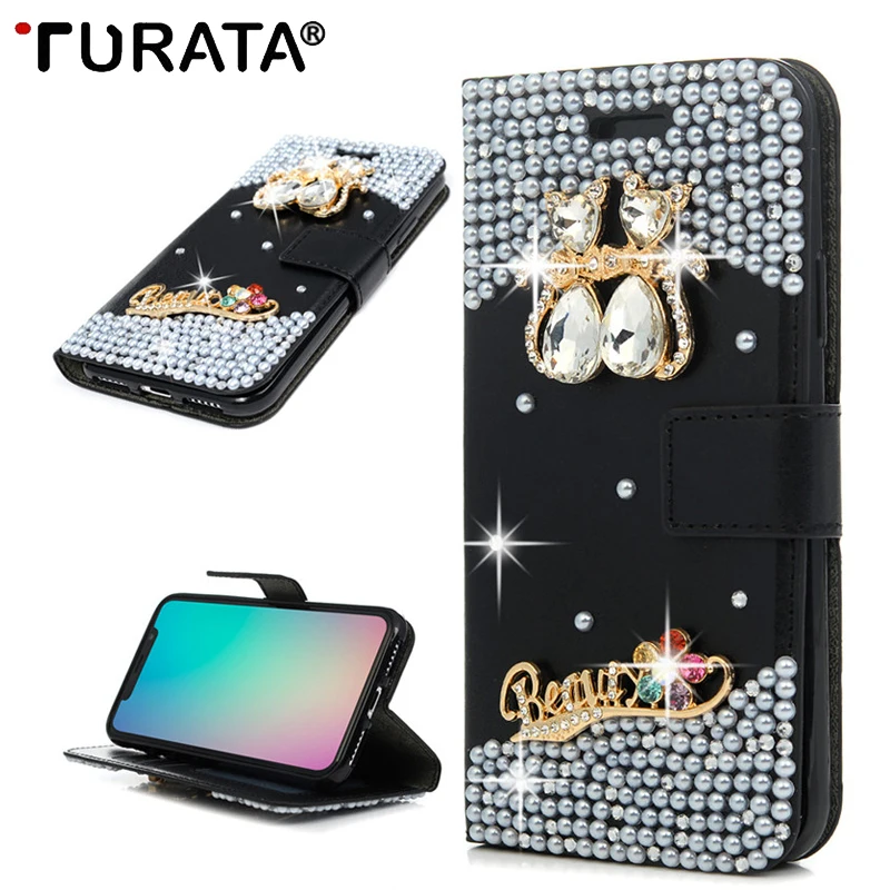 Handmade 3D Diamond Flip Case For Samsung Galaxy Note 8 / S7 Edge Rhinestone Glitter Hard Back Leather Cover Cases iphone X |