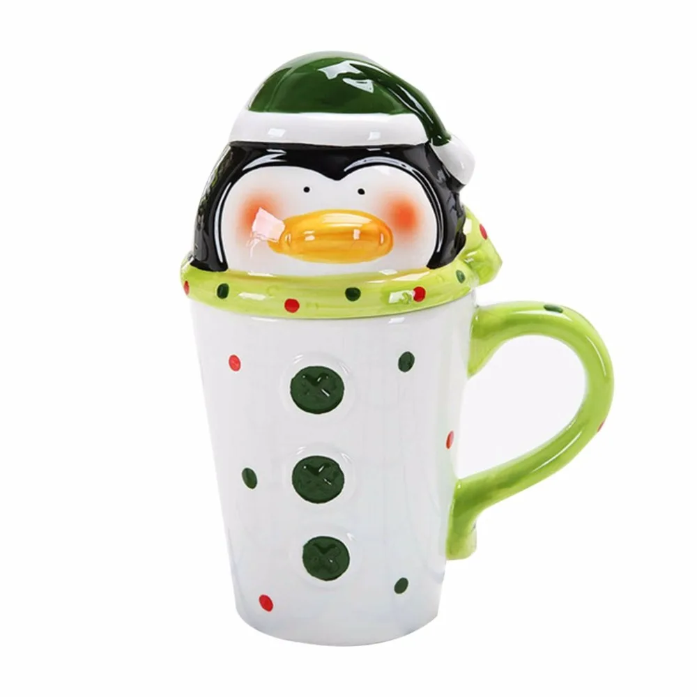 380ML Cute 3-Demensional Christmas Ceramics Mug Cup Milk Coffee Innovative Cartoon Pattern With Cover Drop Shipping | Дом и сад